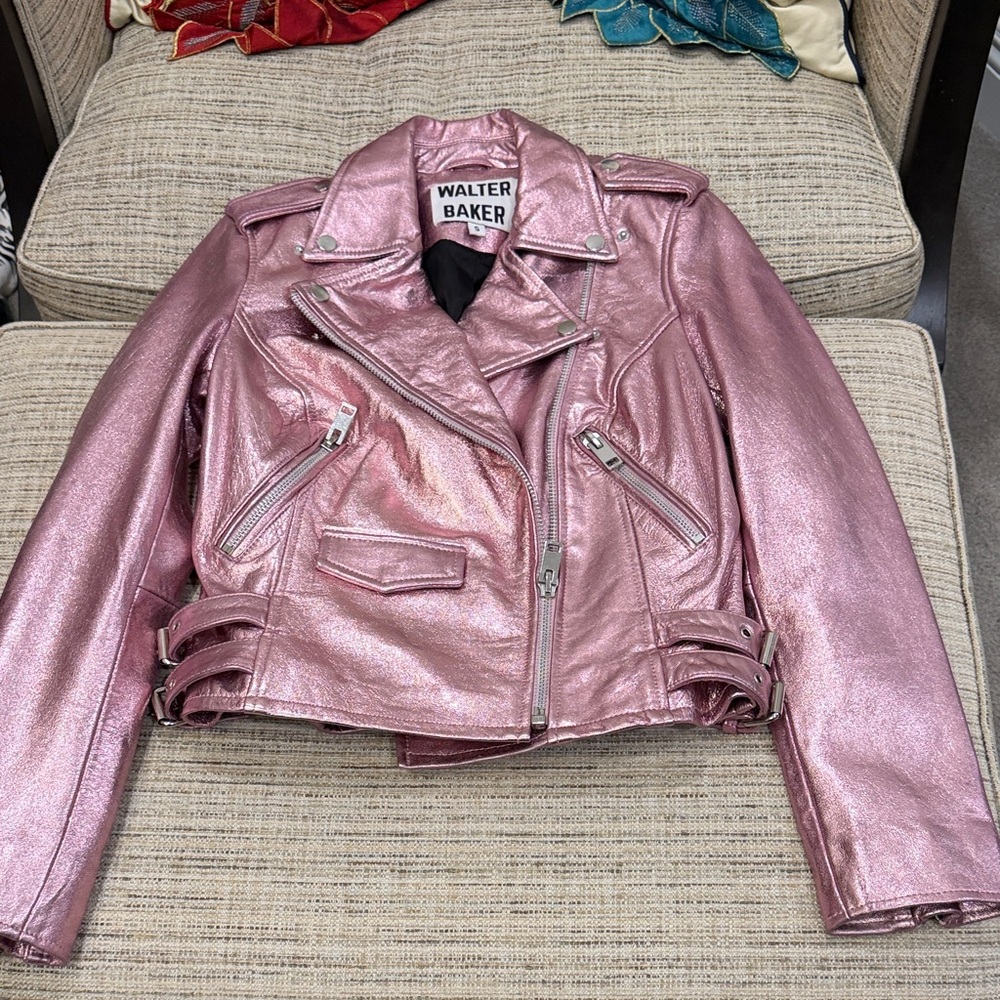 Walter Baker Shimmering Pink Leather Jacket Size Small